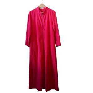 Vintage 70s Robe Womens 12 Pink Retro Fleece Pajama Dress Zip Housecoat Lounge